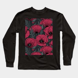 Poppies in Viva Magenta Color of the Year 2023 on dark gray Long Sleeve T-Shirt